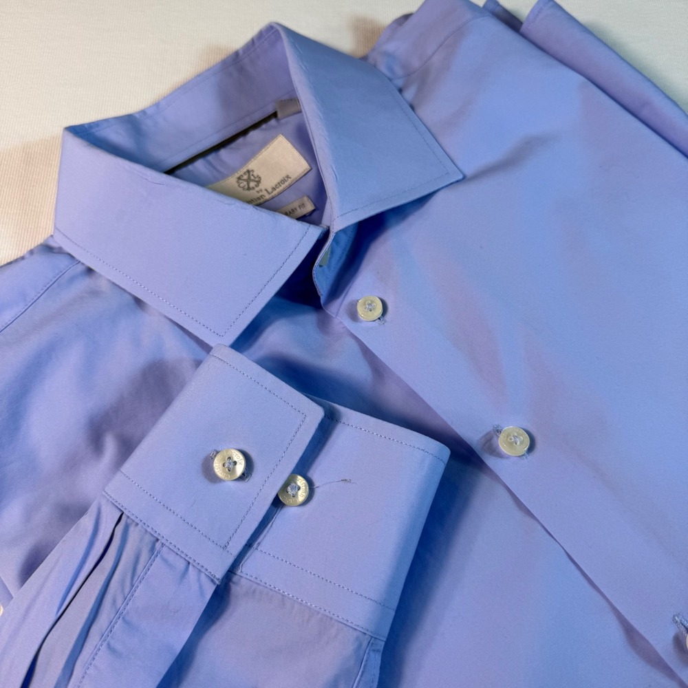 Christian Lacroix Mens XL 17 1/2‎ Contemporary Fit Dress Shirt Blue